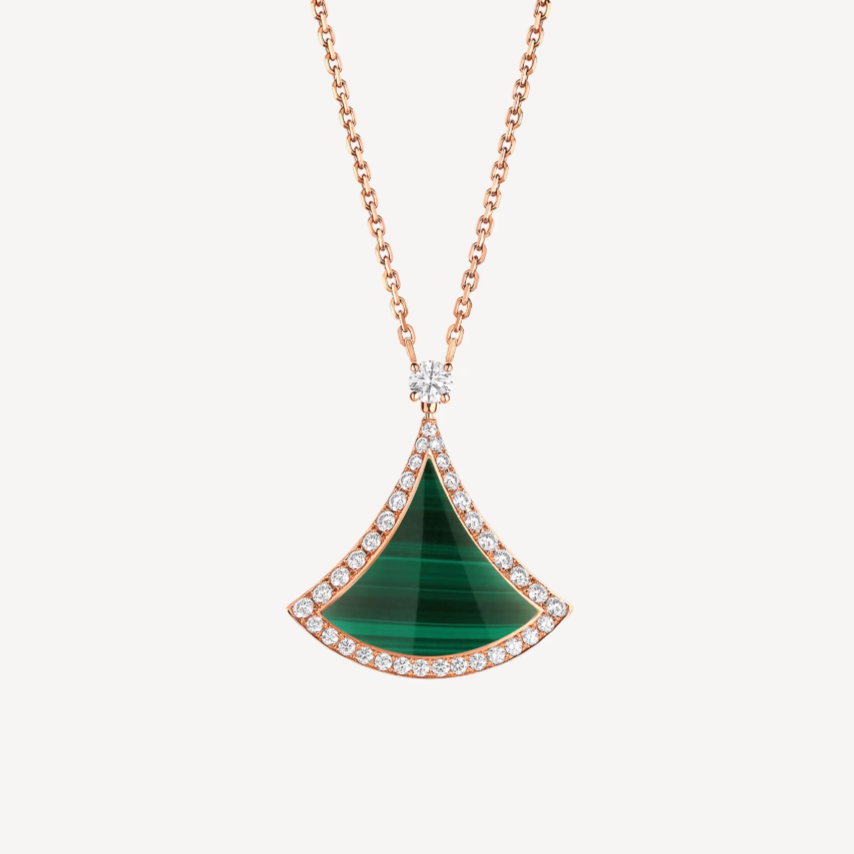 Pomuse DREAM MALACHITE DIAMOND PAVED PINK GOLD NECKLACE