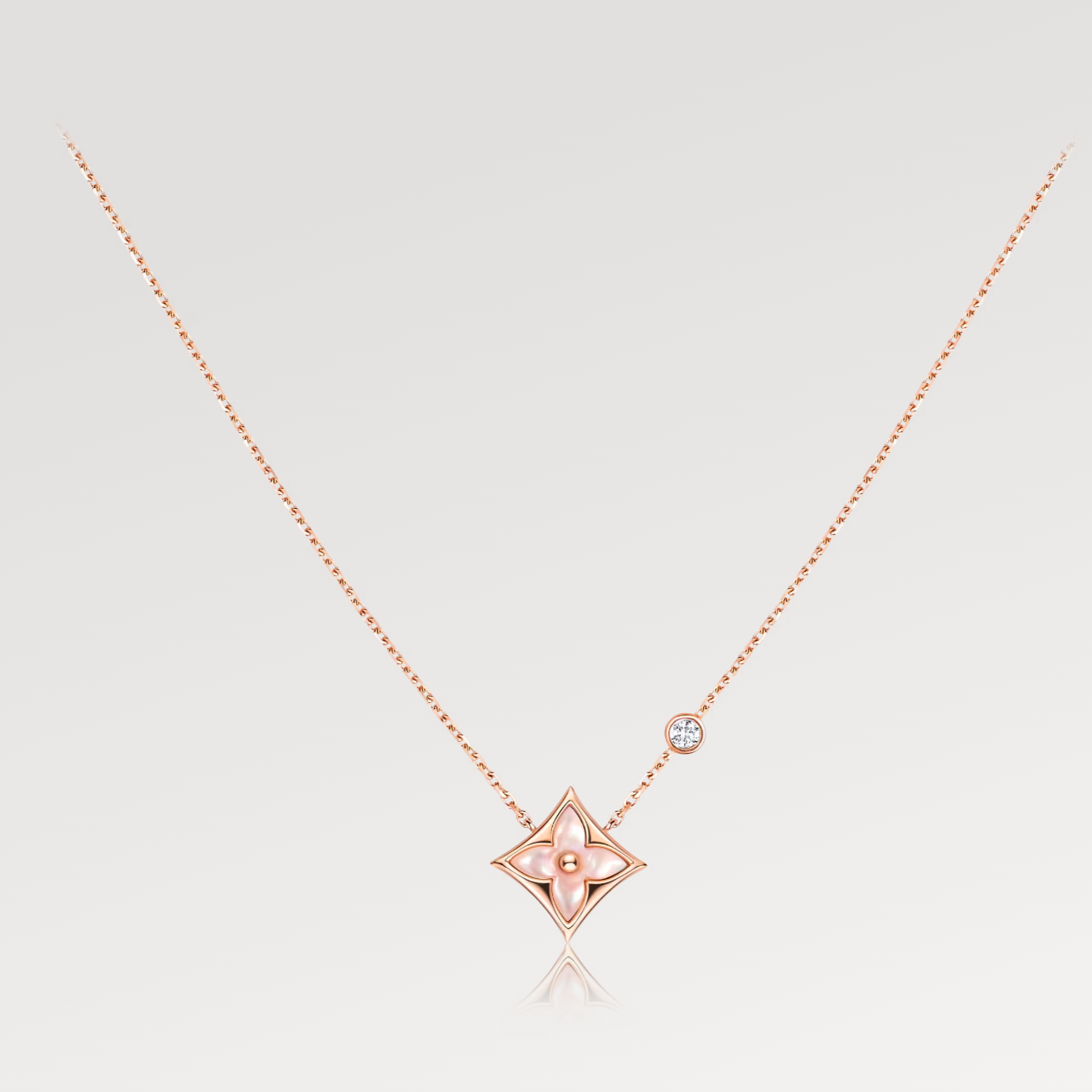 Pomuse STAR PINK MOP 1 DIAMOND PINK GOLD NECKLACE