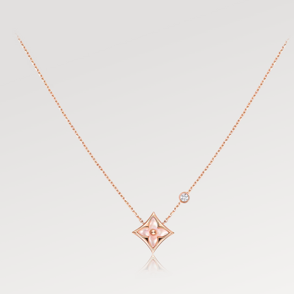 Pomuse STAR PINK MOP 1 DIAMOND PINK GOLD NECKLACE