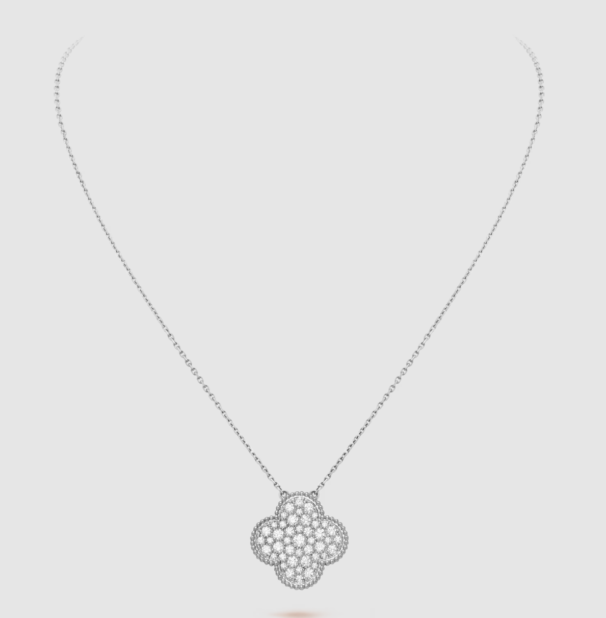 Pomuse CLOVER 25MM LARGE PENDANT DIAMOND PAVED SILVER NECKLACE