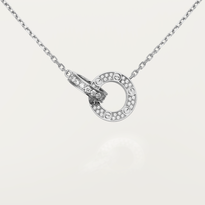 Pomuse LOVE 7.6MM NECKLACE ROSE GOLD AND SILVER  FULL DIAMOND