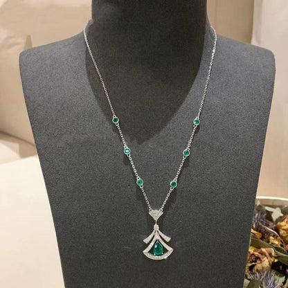 Pomuse DREAM NECKLACE MALACHITE DIAMOND SILVER