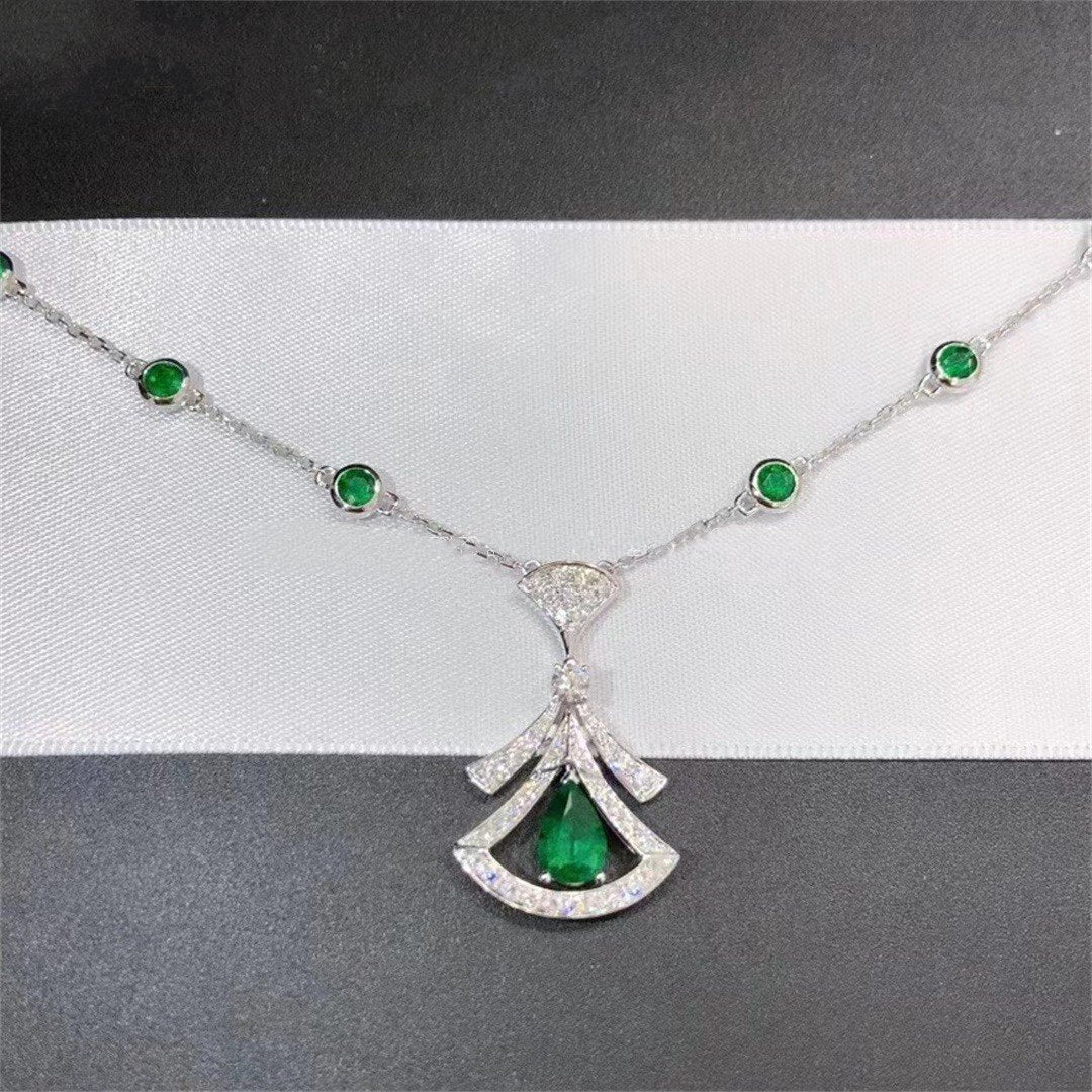 Pomuse DREAM NECKLACE MALACHITE DIAMOND SILVER