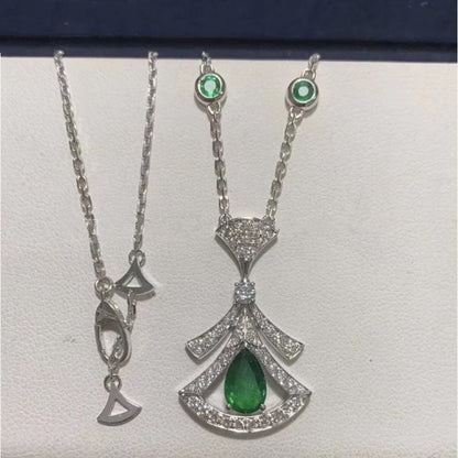Pomuse DREAM NECKLACE MALACHITE DIAMOND SILVER