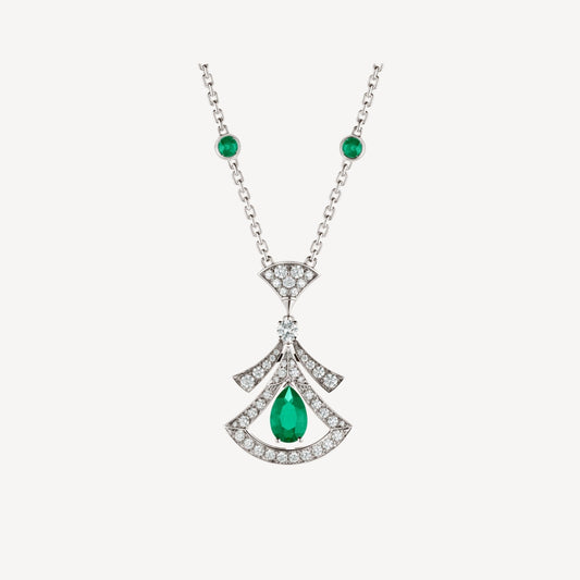 Pomuse DREAM NECKLACE MALACHITE DIAMOND SILVER