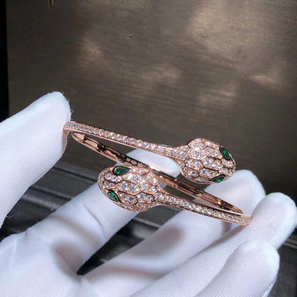 Pomuse SERPENTI BRACELET PINK GOLD MALACHITE DIAMOND DOUBLE SNAKE