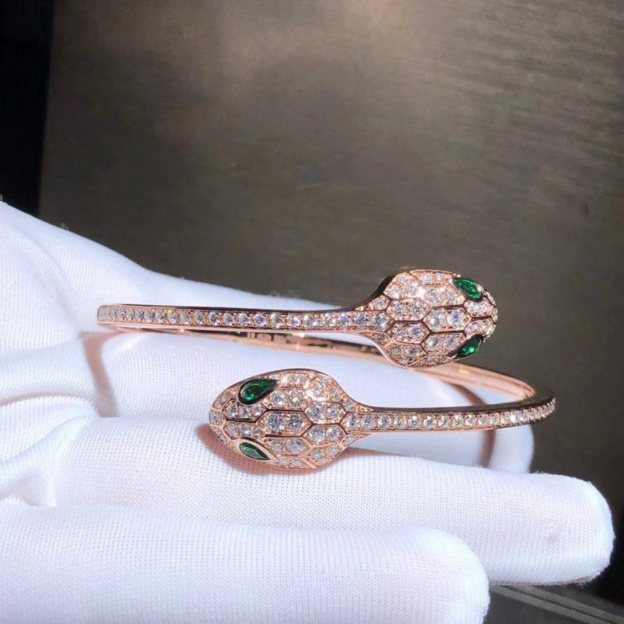 Pomuse SERPENTI BRACELET PINK GOLD MALACHITE DIAMOND DOUBLE SNAKE