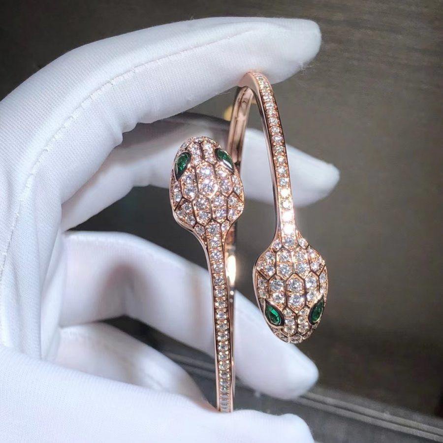 Pomuse SERPENTI BRACELET PINK GOLD MALACHITE DIAMOND DOUBLE SNAKE