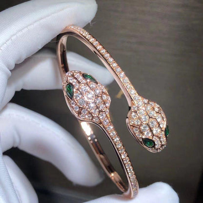 Pomuse SERPENTI BRACELET PINK GOLD MALACHITE DIAMOND DOUBLE SNAKE