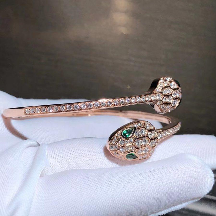 Pomuse SERPENTI BRACELET PINK GOLD MALACHITE DIAMOND DOUBLE SNAKE