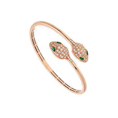 Pomuse SERPENTI BRACELET PINK GOLD MALACHITE DIAMOND DOUBLE SNAKE