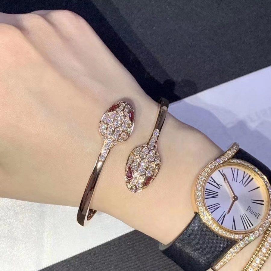Pomuse SERPENTI BRACELET PINK GOLD DIAMOND DOUBLE SNAKE
