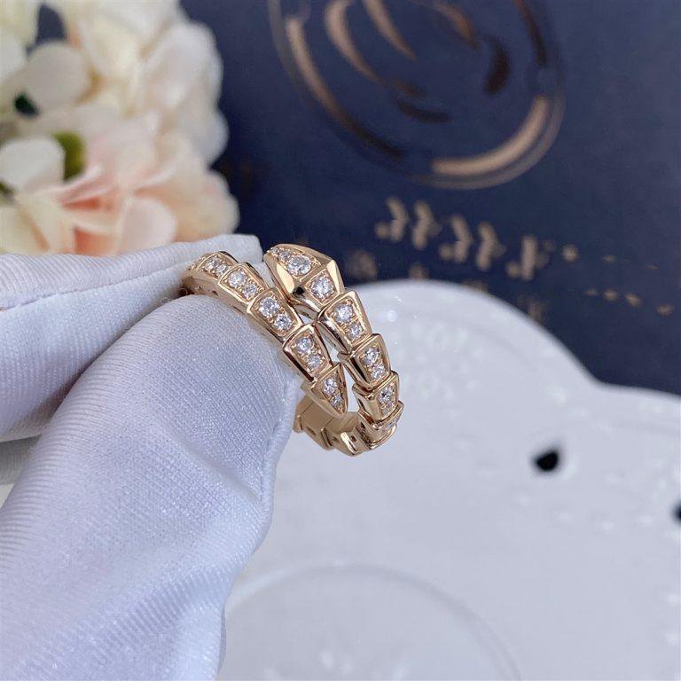 Pomuse SERPENTI RING PINK GOLD DIAMOND PAVED 4MM