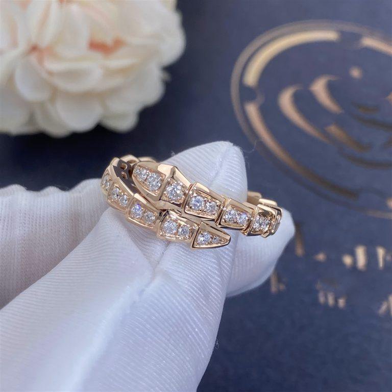 Pomuse SERPENTI RING PINK GOLD DIAMOND PAVED 4MM