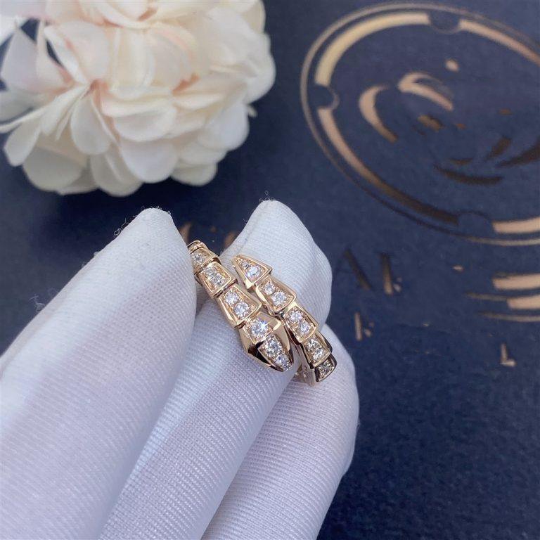 Pomuse SERPENTI RING PINK GOLD DIAMOND PAVED 4MM