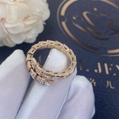 Pomuse SERPENTI RING PINK GOLD DIAMOND PAVED 4MM