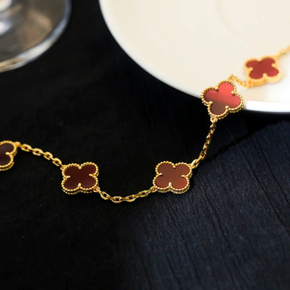 Pomuse CLOVER 5 MOTIFS RED AGATE  BRACELET