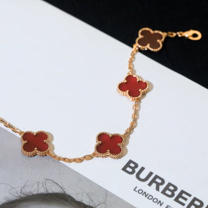 Pomuse CLOVER 5 MOTIFS RED AGATE  BRACELET