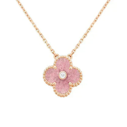 Pomuse CLOVER 15MM DIAMOND RHODONITE NECKLACE