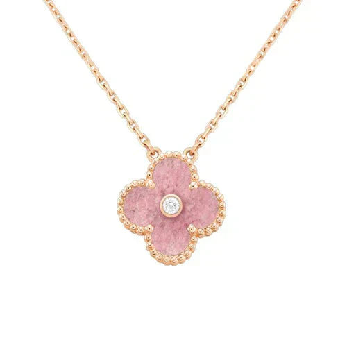 Pomuse CLOVER 15MM DIAMOND RHODONITE NECKLACE