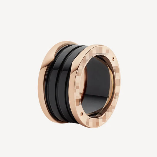 Pomuse ZERO 1 FOUR-BAND LOOPS AND BLACK CERAMIC SPIRAL PINK GOLD RING