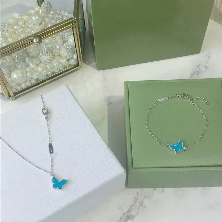 Pomuse BUTTERFLY TURQUOISE BUTTERFLY BRACELET SILVER