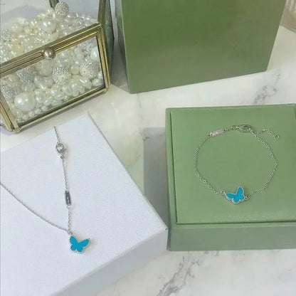 Pomuse BUTTERFLY TURQUOISE BUTTERFLY BRACELET SILVER