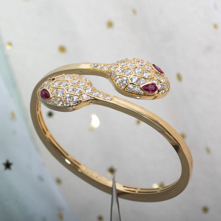 Pomuse SERPENTI BRACELET PINK GOLD DIAMOND DOUBLE SNAKE