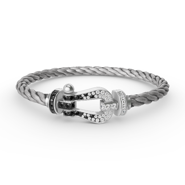 Pomuse FORCE LARGE HORSESHOE BLACK WHITE DIAMOND BRACELET SILVER