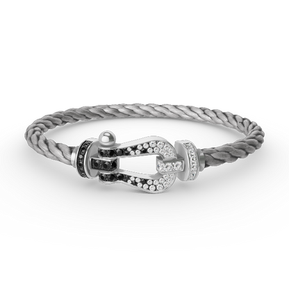 Pomuse FORCE LARGE HORSESHOE BLACK WHITE DIAMOND BRACELET SILVER