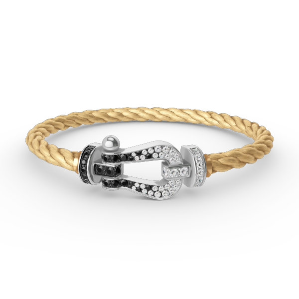 Pomuse FORCE LARGE HORSESHOE BLACK WHITE DIAMOND BRACELET SILVER