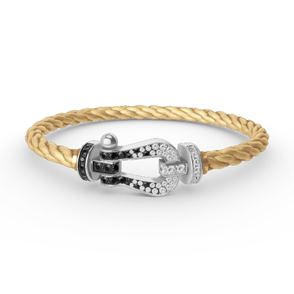 Pomuse FORCE LARGE HORSESHOE BLACK WHITE DIAMOND BRACELET SILVER
