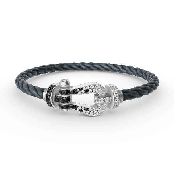Pomuse FORCE LARGE HORSESHOE BLACK WHITE DIAMOND BRACELET SILVER