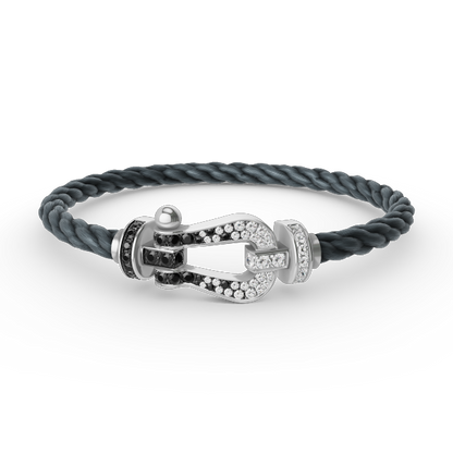 Pomuse FORCE LARGE HORSESHOE BLACK WHITE DIAMOND BRACELET SILVER