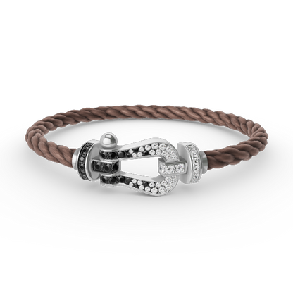 Pomuse FORCE LARGE HORSESHOE BLACK WHITE DIAMOND BRACELET SILVER