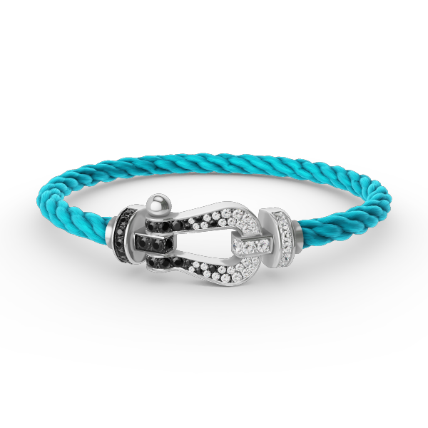 Pomuse FORCE LARGE HORSESHOE BLACK WHITE DIAMOND BRACELET SILVER