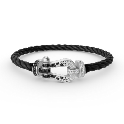 Pomuse FORCE LARGE HORSESHOE BLACK WHITE DIAMOND BRACELET SILVER
