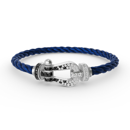 Pomuse FORCE LARGE HORSESHOE BLACK WHITE DIAMOND BRACELET SILVER