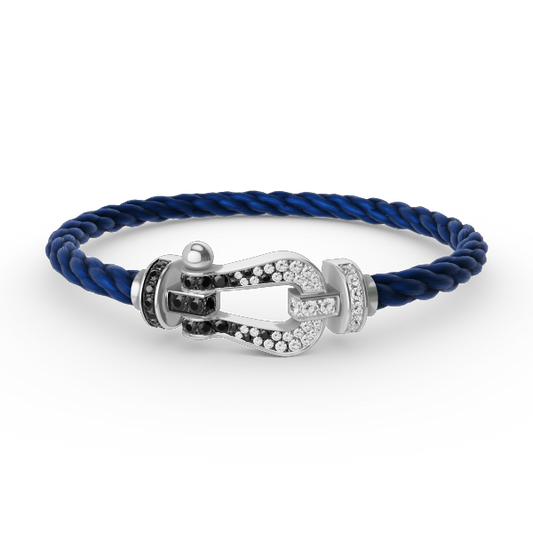 Pomuse FORCE LARGE HORSESHOE BLACK WHITE DIAMOND BRACELET SILVER