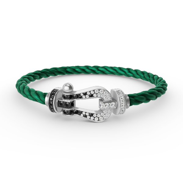 Pomuse FORCE LARGE HORSESHOE BLACK WHITE DIAMOND BRACELET SILVER