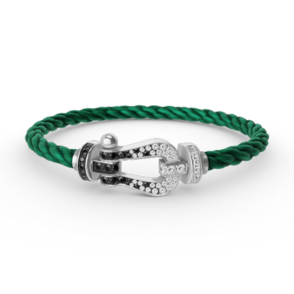 Pomuse FORCE LARGE HORSESHOE BLACK WHITE DIAMOND BRACELET SILVER