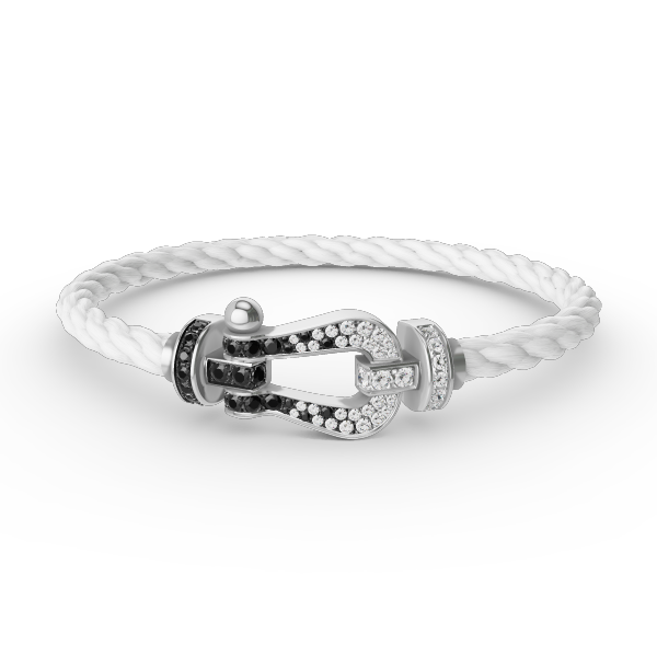 Pomuse FORCE LARGE HORSESHOE BLACK WHITE DIAMOND BRACELET SILVER