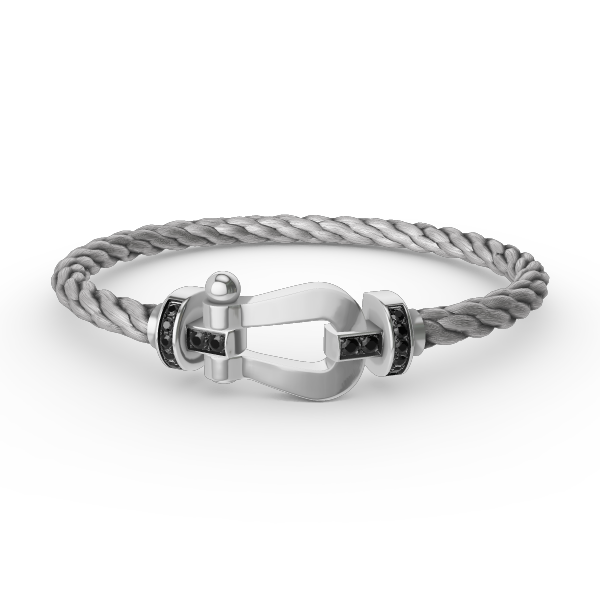 Pomuse FORCE LARGE HORSESHOE BLACK DIAMOND BRACELET SILVER