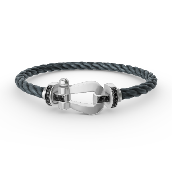 Pomuse FORCE LARGE HORSESHOE BLACK DIAMOND BRACELET SILVER