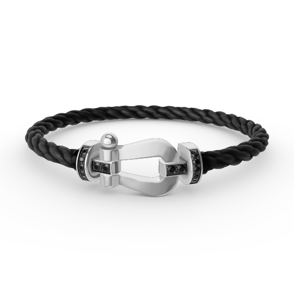 Pomuse FORCE LARGE HORSESHOE BLACK DIAMOND BRACELET SILVER