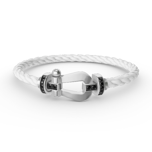 Pomuse FORCE LARGE HORSESHOE BLACK DIAMOND BRACELET SILVER