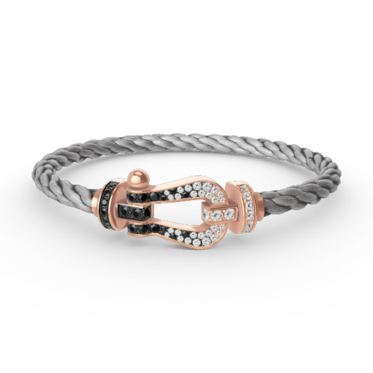 Pomuse FORCE LARGE HORSESHOE BLACK WHITE DIAMOND BRACELET ROSE GOLD