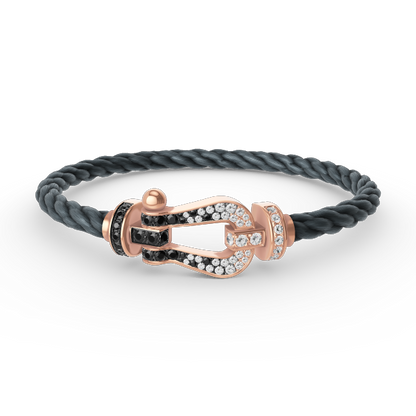 Pomuse FORCE LARGE HORSESHOE BLACK WHITE DIAMOND BRACELET ROSE GOLD
