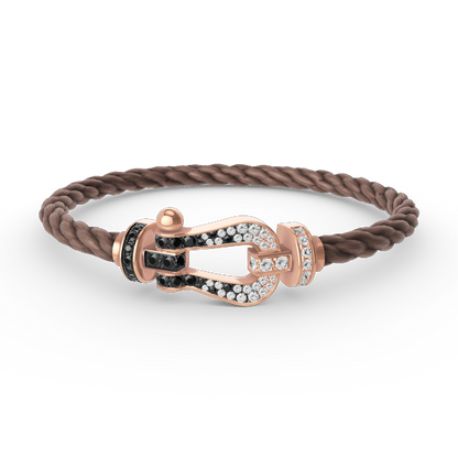 Pomuse FORCE LARGE HORSESHOE BLACK WHITE DIAMOND BRACELET ROSE GOLD