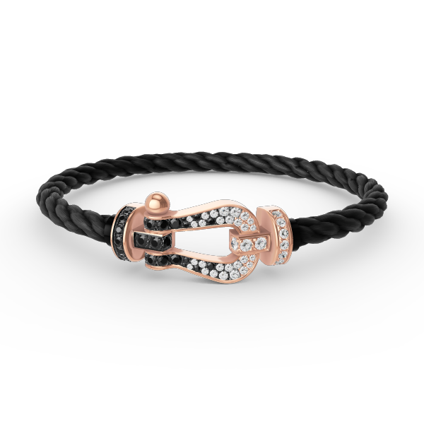 Pomuse FORCE LARGE HORSESHOE BLACK WHITE DIAMOND BRACELET ROSE GOLD